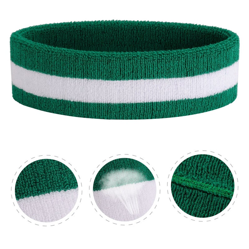 ONUPGO Sweatband Set Sports Headband Wristband Set Sweatbands Terry Cloth Wristband Athletic Exercise Basketball Wrist Sweatband and Headbands Moisture Wicking Sweat Absorbing (Green/White/Green) - Image 3